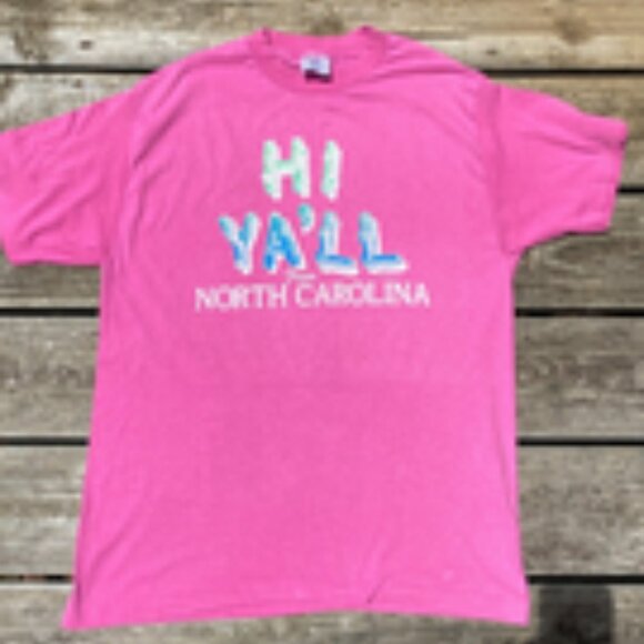 Vintage 90s Single Stitch Graphic Hi Ya'll NC T-Shirt Made in USA Size L Pink - Picture 13 of 15